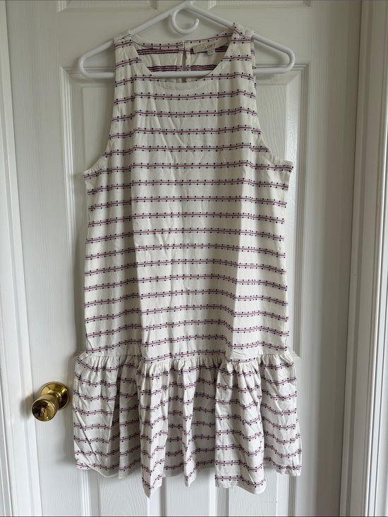 LOFT Dresses & Skirts - NWT LOFT Cream Dress with Purple-Accent Stripes and Ruffle Hem
